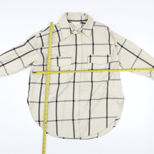 H&M Men's Beige Checked Long Sleeve Button-Up Shirt Size S