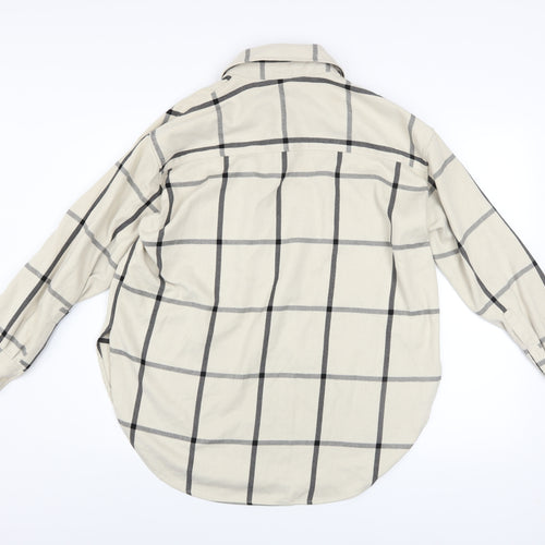 H&M Men's Beige Checked Long Sleeve Button-Up Shirt Size S