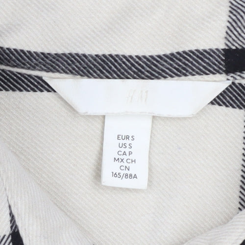 H&M Men's Beige Checked Long Sleeve Button-Up Shirt Size S