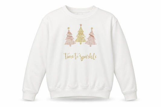 Front view of Lipsy London Women White Medium Pullover Sweatshirt Christmas Glitter Trees