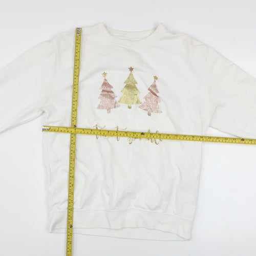 Lipsy London Women White Medium Pullover Sweatshirt Christmas Glitter Trees