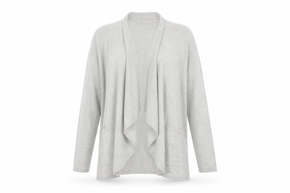 Front view of Phase Eight Women’s Grey, size UK 12, Draped Open Cardigan Knit