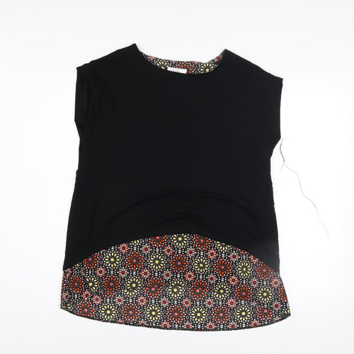 Wallis Petite Black Floral Hem Tunic Blouse UK 12 Women's