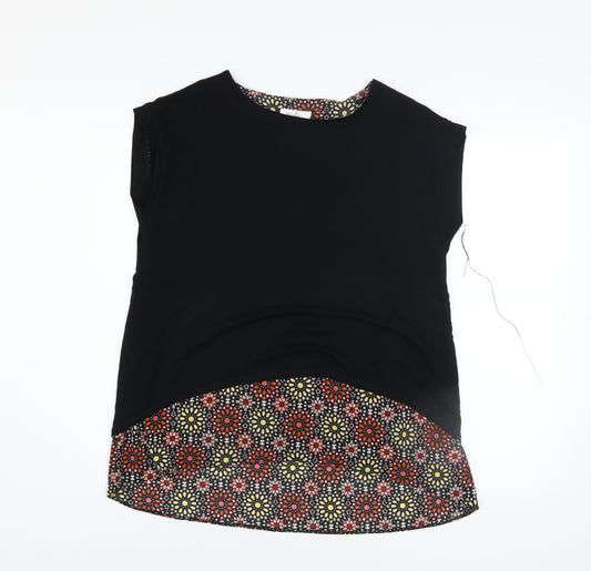 Wallis Petite Black Floral Hem Tunic Blouse UK 12 Women's