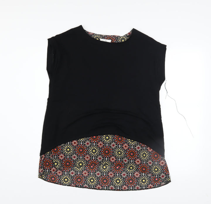 Wallis Petite Black Floral Hem Tunic Blouse UK 12 Women's