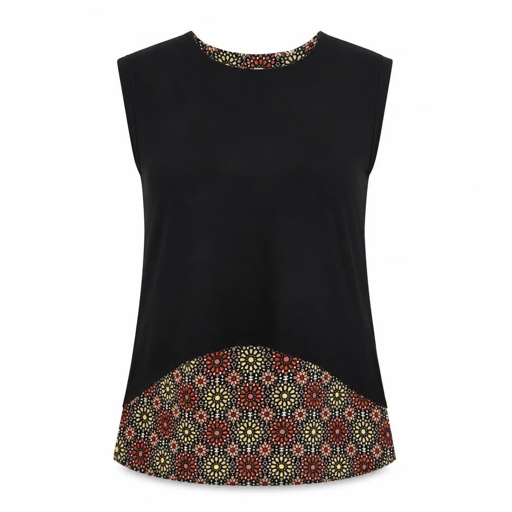 Wallis Petite Black Floral Hem Tunic Blouse UK 12 Women's