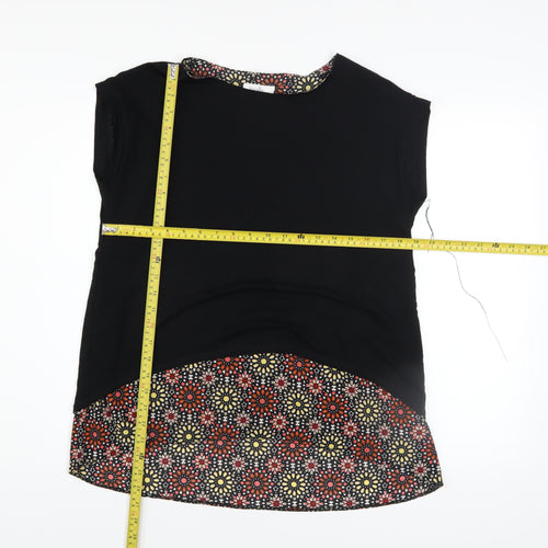 Wallis Petite Black Floral Hem Tunic Blouse UK 12 Women's