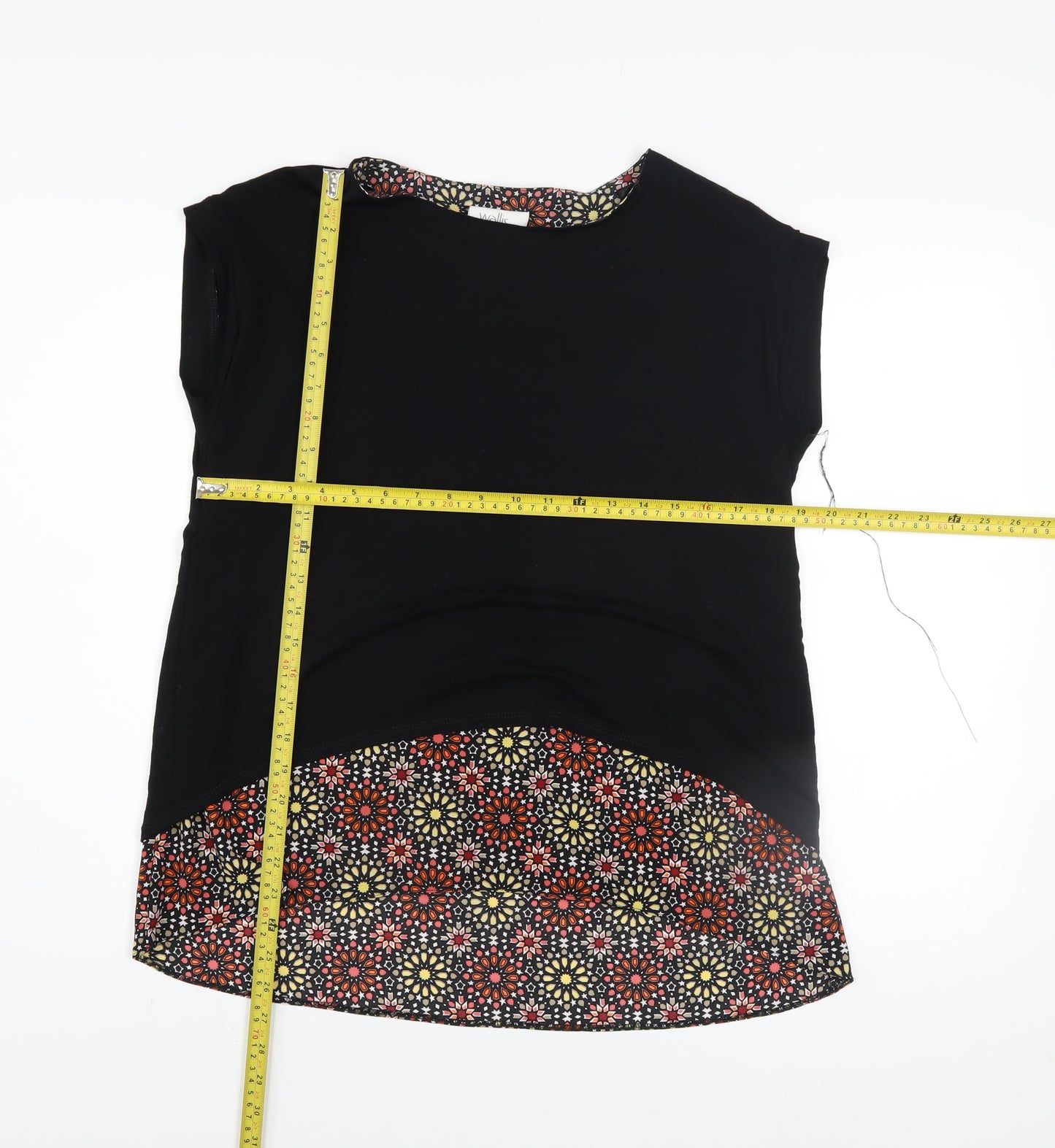 Wallis Petite Black Floral Hem Tunic Blouse UK 12 Women's
