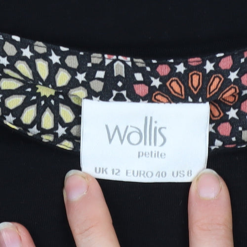 Wallis Petite Black Floral Hem Tunic Blouse UK 12 Women's