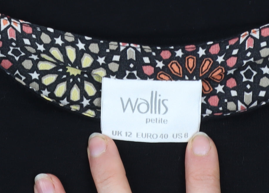 Wallis Petite Black Floral Hem Tunic Blouse UK 12 Women's