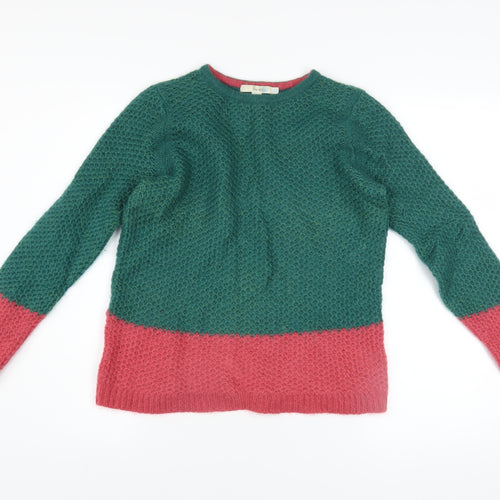 Boden Women’s Green Pink Chunky Knit Wool Mohair Pullover Jumper Size 12