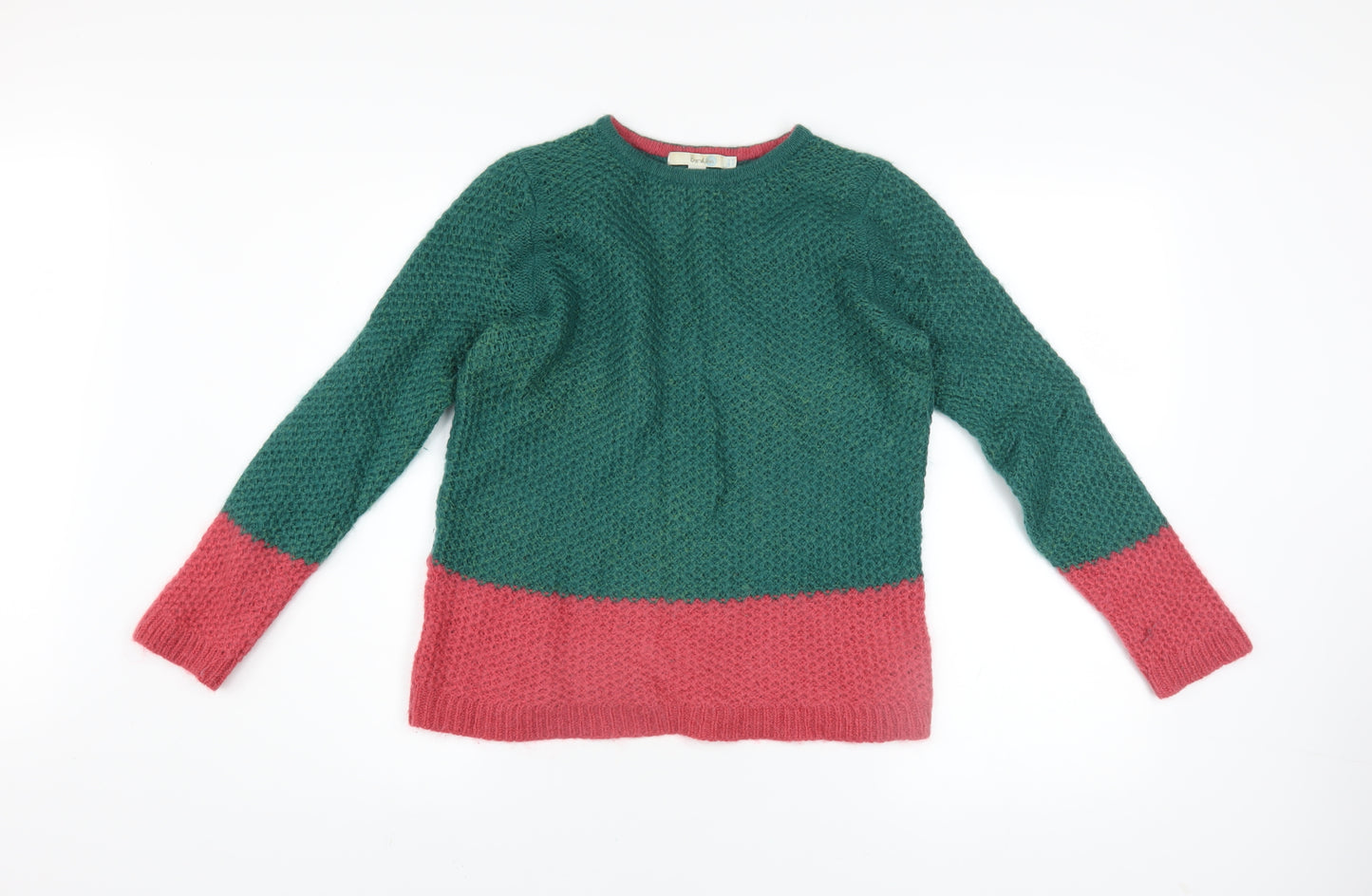 Boden Women’s Green Pink Chunky Knit Wool Mohair Pullover Jumper Size 12