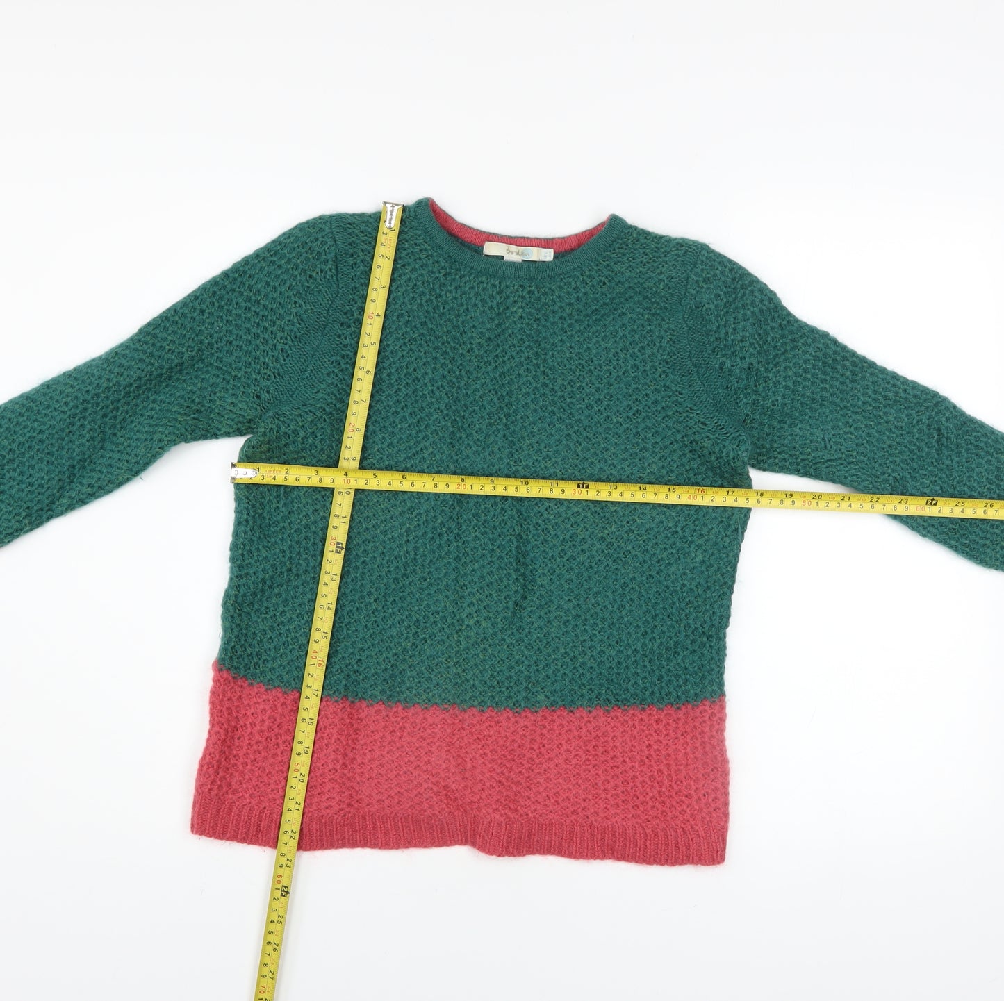 Boden Women’s Green Pink Chunky Knit Wool Mohair Pullover Jumper Size 12