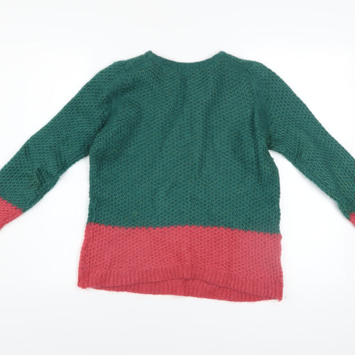 Boden Women’s Green Pink Chunky Knit Wool Mohair Pullover Jumper Size 12
