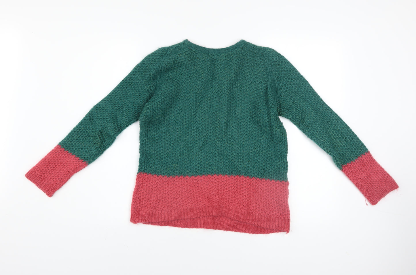 Boden Women’s Green Pink Chunky Knit Wool Mohair Pullover Jumper Size 12