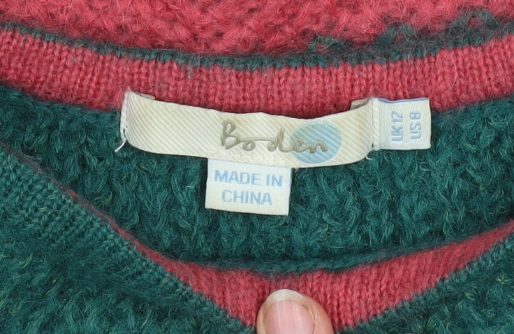 Boden Women’s Green Pink Chunky Knit Wool Mohair Pullover Jumper Size 12
