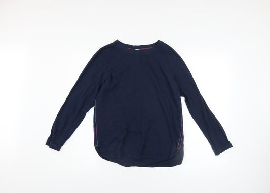 White Stuff Women's Blue Long Sleeve Basic Cotton T-Shirt UK 10