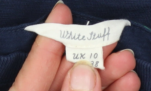 White Stuff Women's Blue Long Sleeve Basic Cotton T-Shirt UK 10