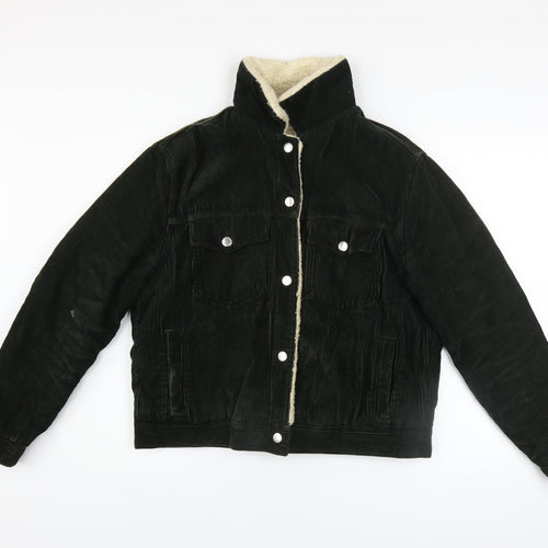Topshop Women's Black Corduroy Sherpa Lined Bomber Jacket UK 10