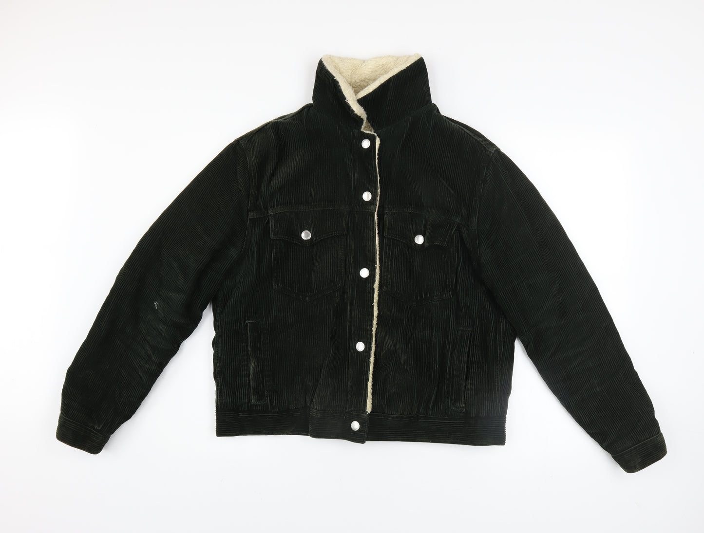Topshop Women's Black Corduroy Sherpa Lined Bomber Jacket UK 10