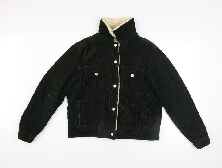Topshop Women's Black Corduroy Sherpa Lined Bomber Jacket UK 10