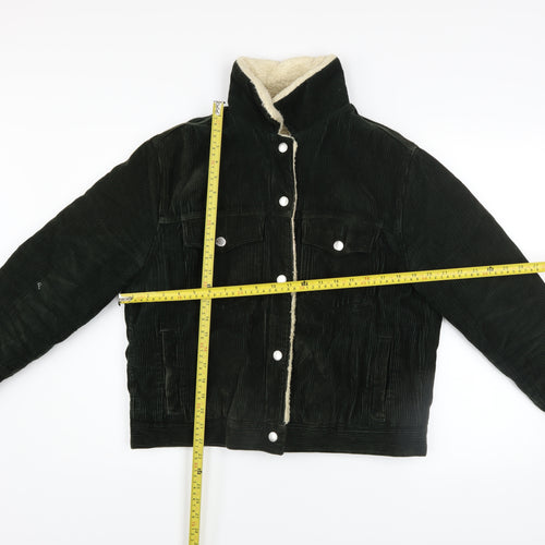 Topshop Women's Black Corduroy Sherpa Lined Bomber Jacket UK 10