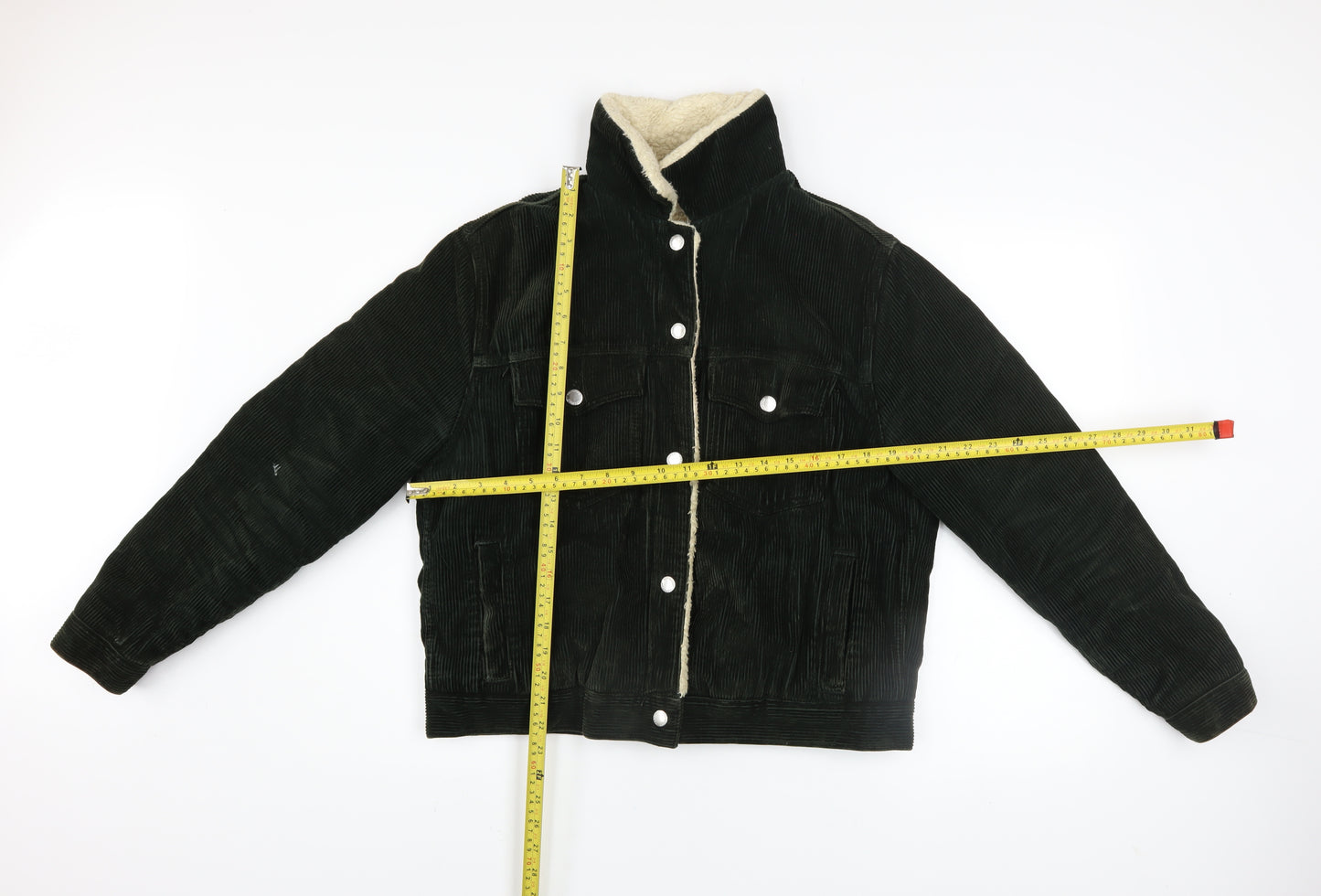 Topshop Women's Black Corduroy Sherpa Lined Bomber Jacket UK 10