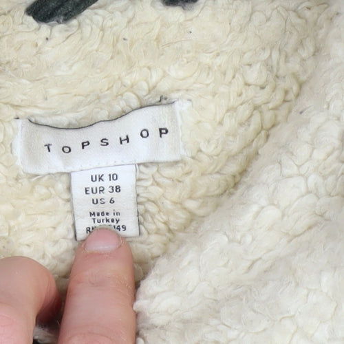 Topshop Women's Black Corduroy Sherpa Lined Bomber Jacket UK 10