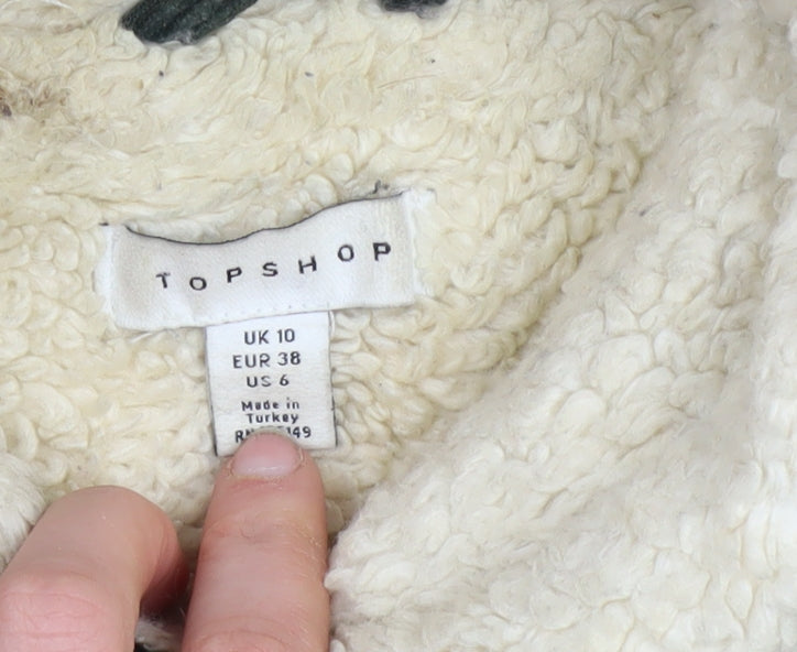 Topshop Women's Black Corduroy Sherpa Lined Bomber Jacket UK 10