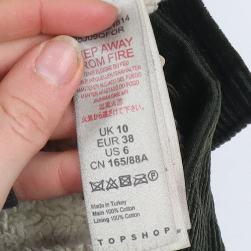 Topshop Women's Black Corduroy Sherpa Lined Bomber Jacket UK 10