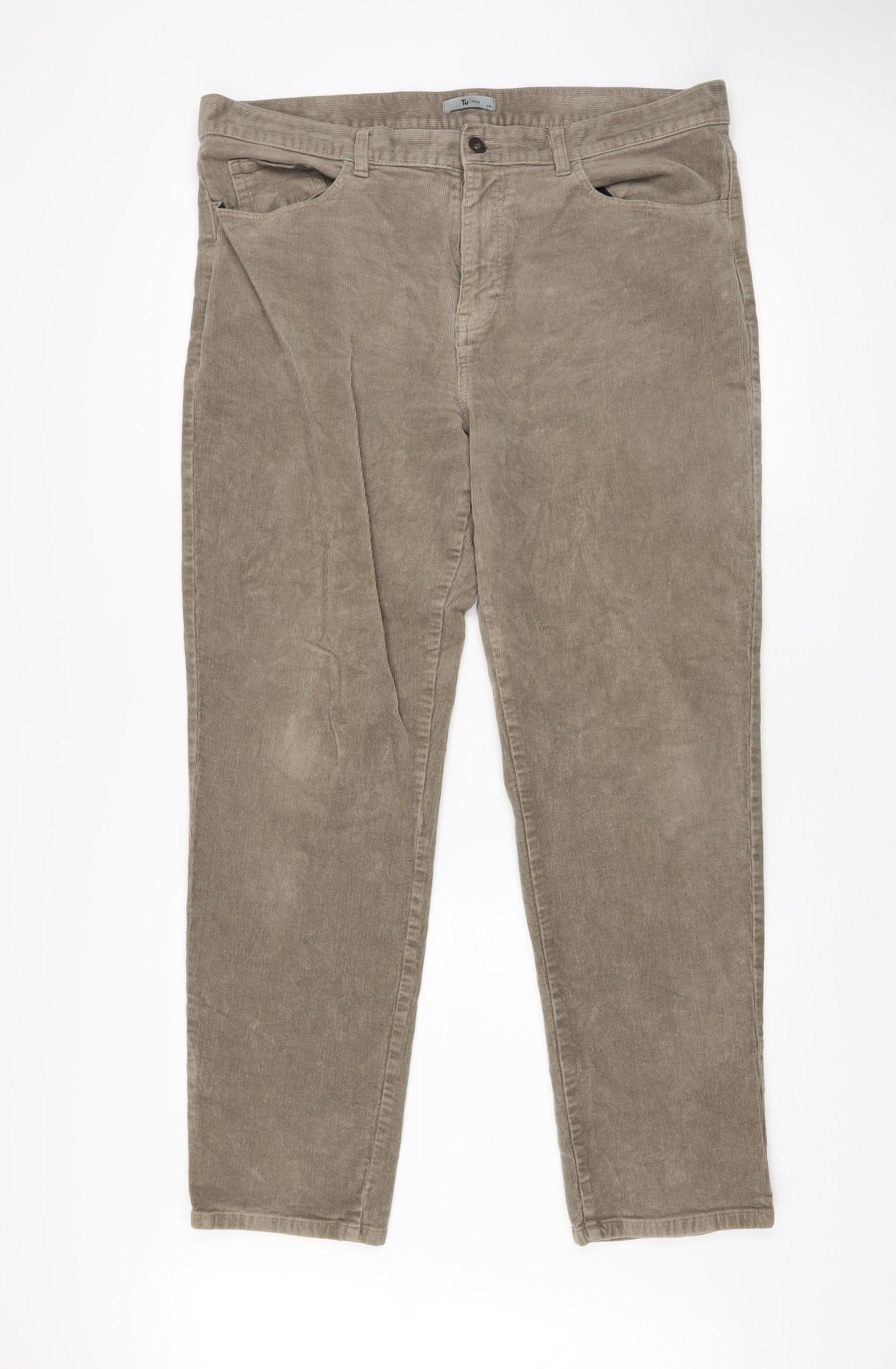 Tu Men Beige Corduroy Chino Trousers 38L Regular Fit Autumn