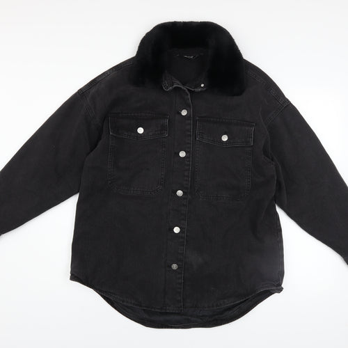 F&F Women's Black Denim Jacket with Faux Fur Collar Size 12 Regular