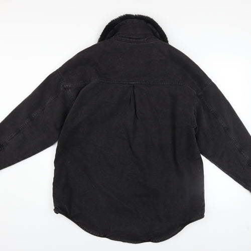 F&F Women's Black Denim Jacket with Faux Fur Collar Size 12 Regular