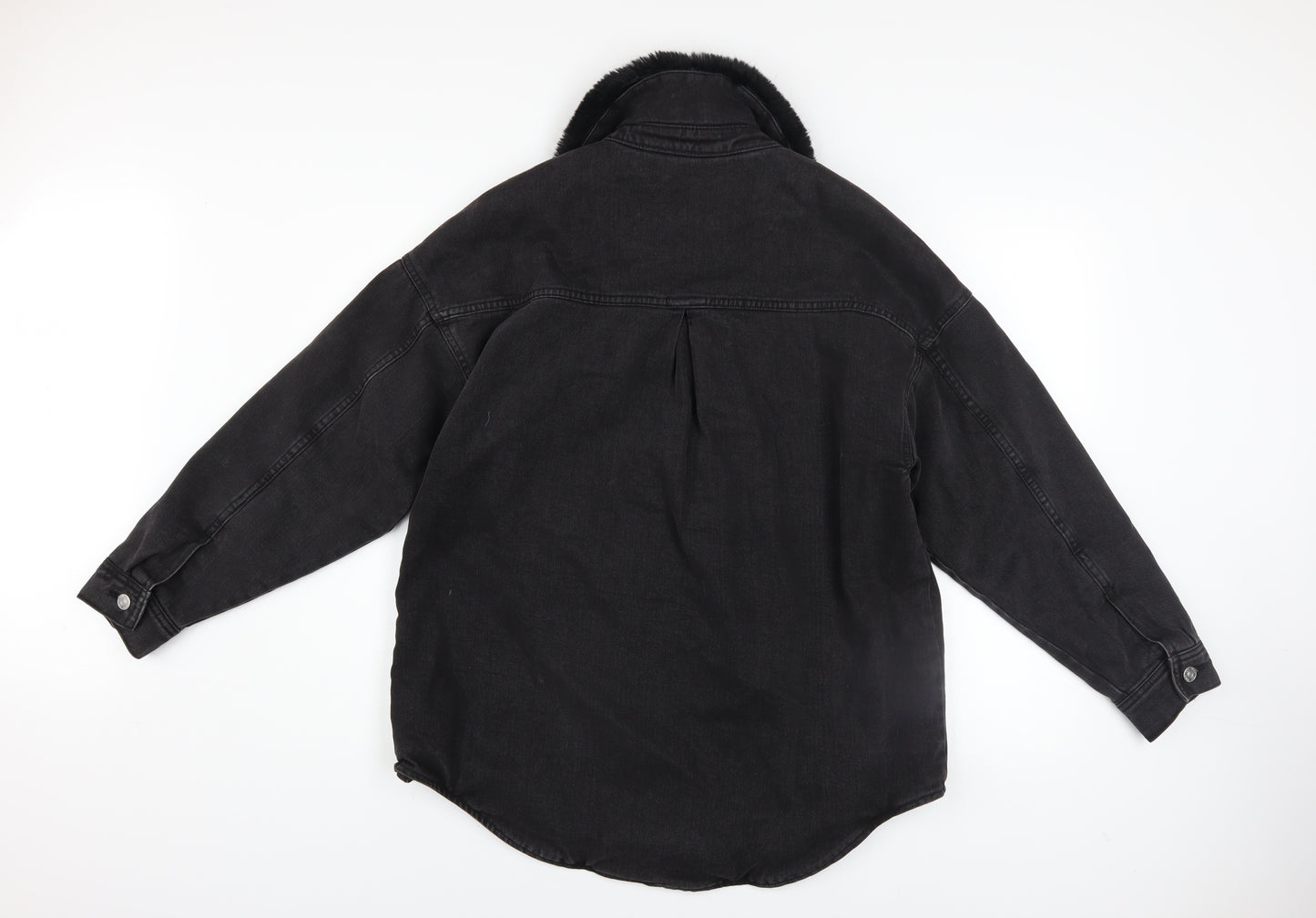 F&F Women's Black Denim Jacket with Faux Fur Collar Size 12 Regular