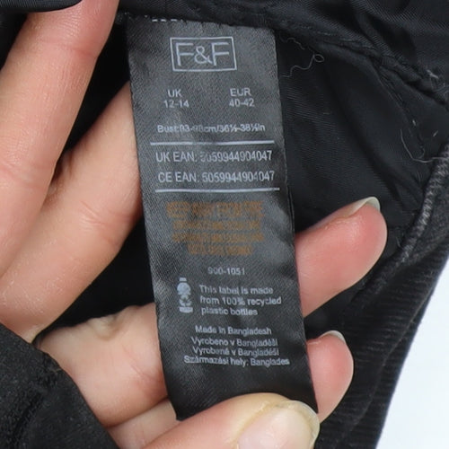 F&F Women's Black Denim Jacket with Faux Fur Collar Size 12 Regular