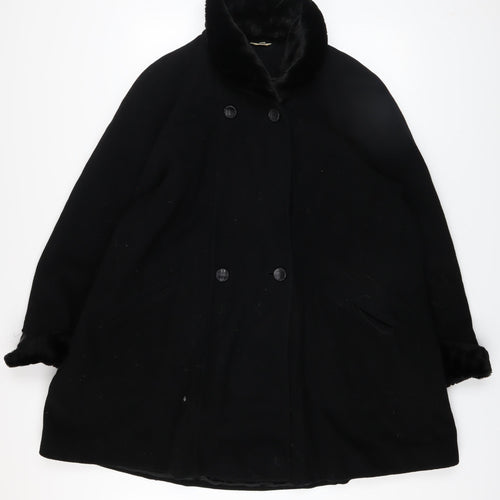 Kiss Collection Womens Black Wool Fur Trim Coat Size 16