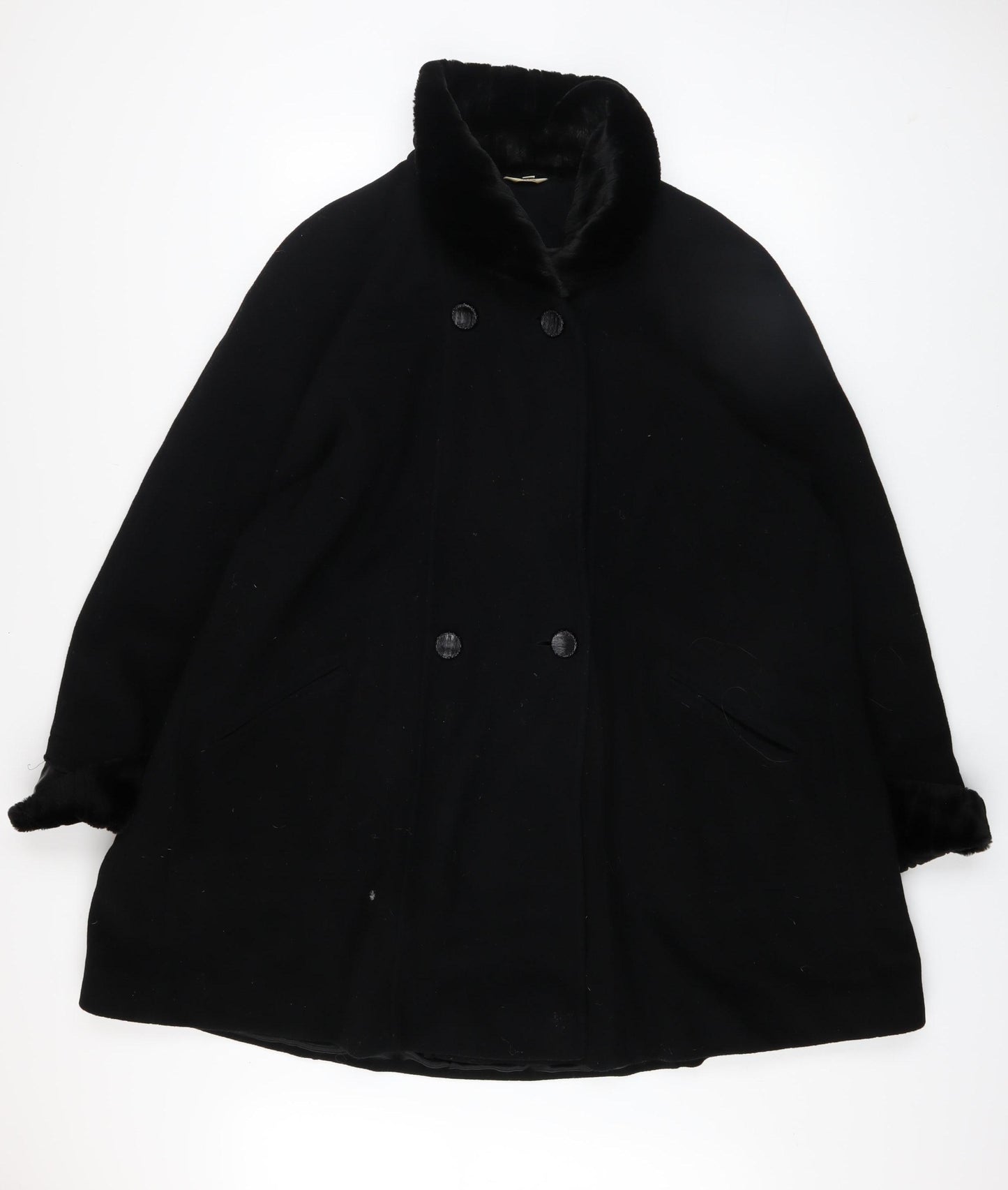 Kiss Collection Womens Black Wool Fur Trim Coat Size 16