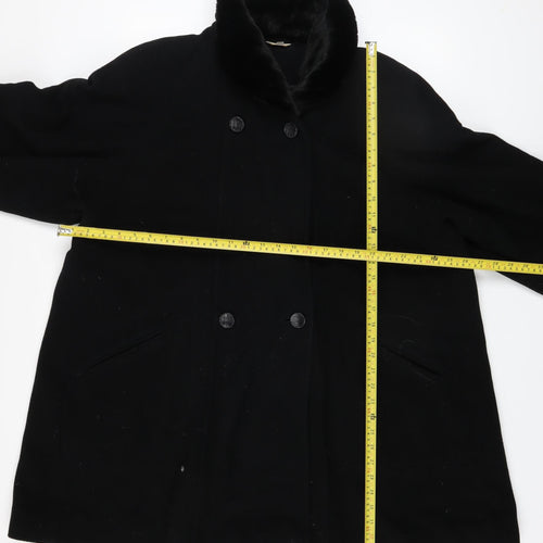 Kiss Collection Womens Black Wool Fur Trim Coat Size 16