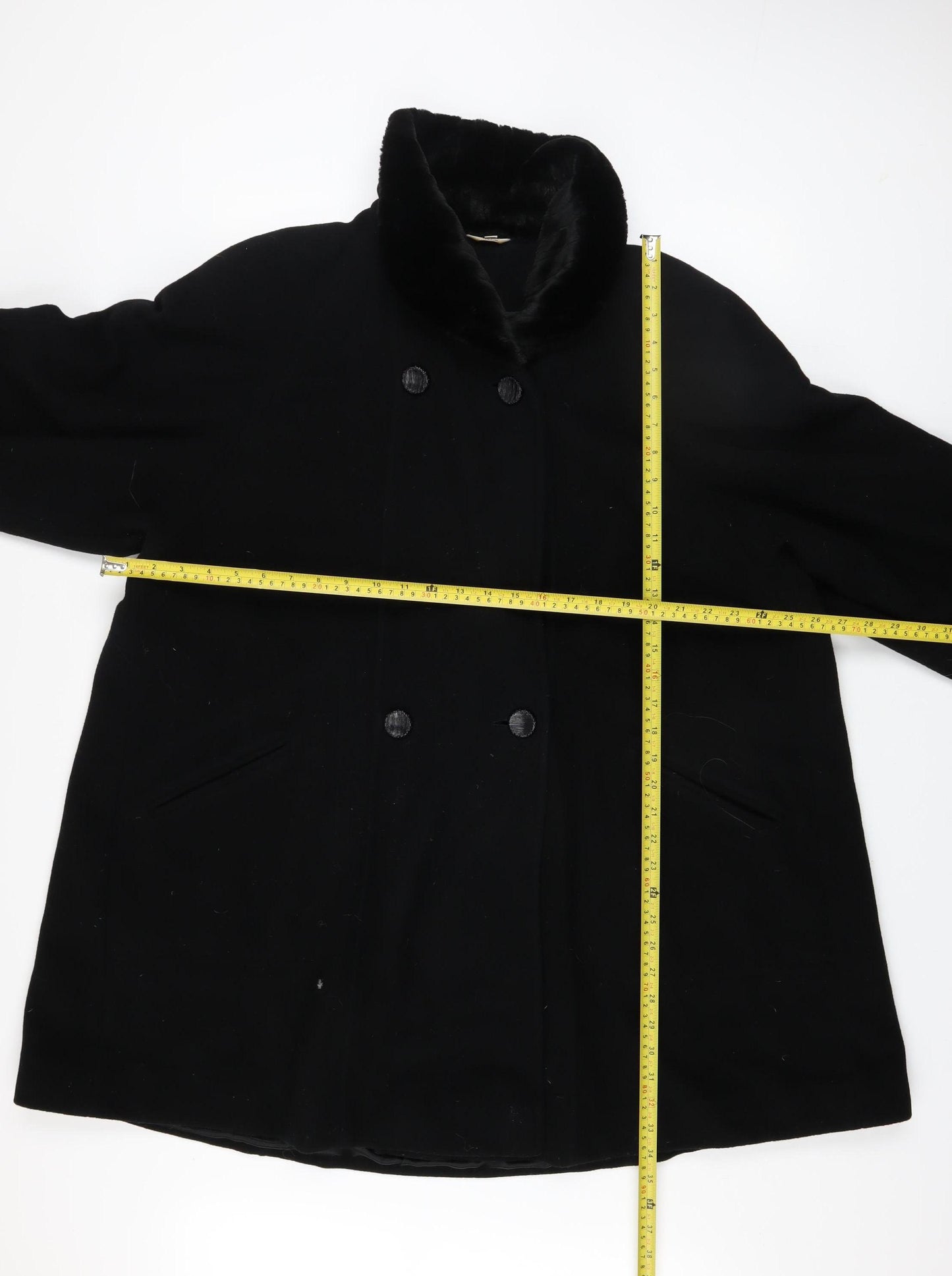 Kiss Collection Womens Black Wool Fur Trim Coat Size 16