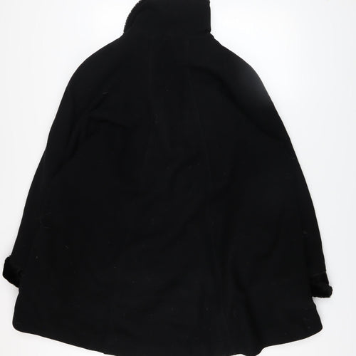 Kiss Collection Womens Black Wool Fur Trim Coat Size 16