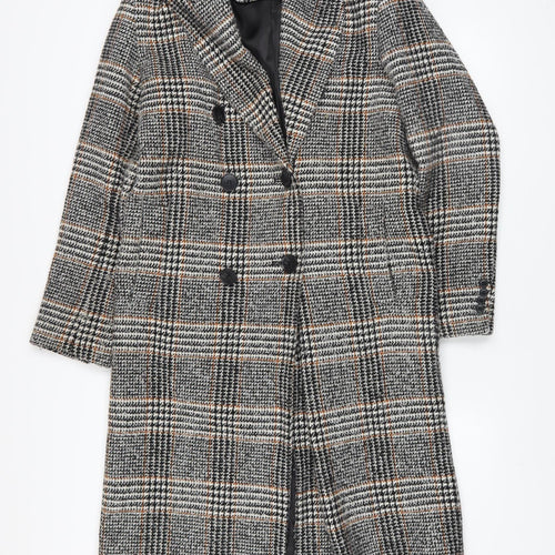 Marks and Spencer Womens Grey Check Wool Blend Long Coat Size 8
