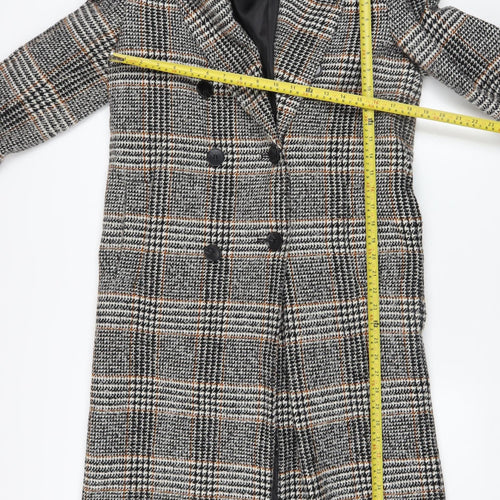 Marks and Spencer Womens Grey Check Wool Blend Long Coat Size 8