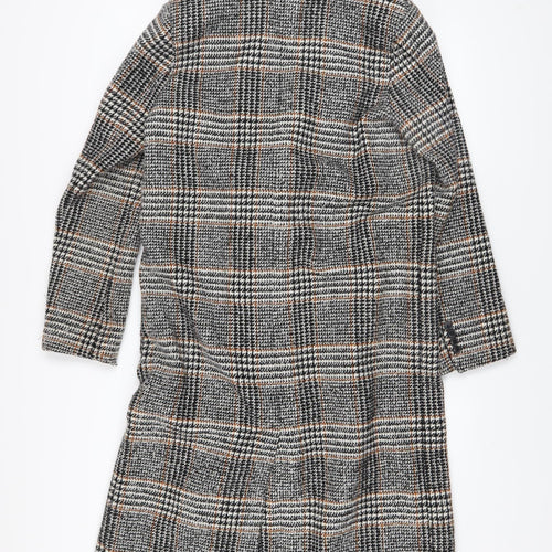 Marks and Spencer Womens Grey Check Wool Blend Long Coat Size 8