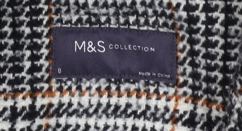 Marks and Spencer Womens Grey Check Wool Blend Long Coat Size 8