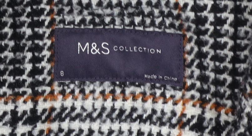 Marks and Spencer Womens Grey Check Wool Blend Long Coat Size 8