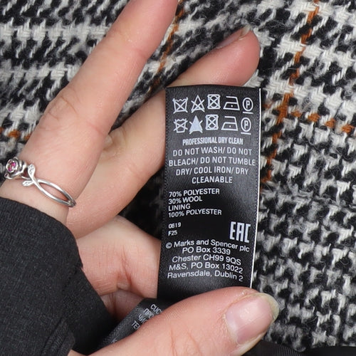 Marks and Spencer Womens Grey Check Wool Blend Long Coat Size 8