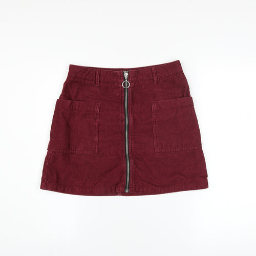 Topshop Women Red Corduroy A-Line Mini Skirt Size 10