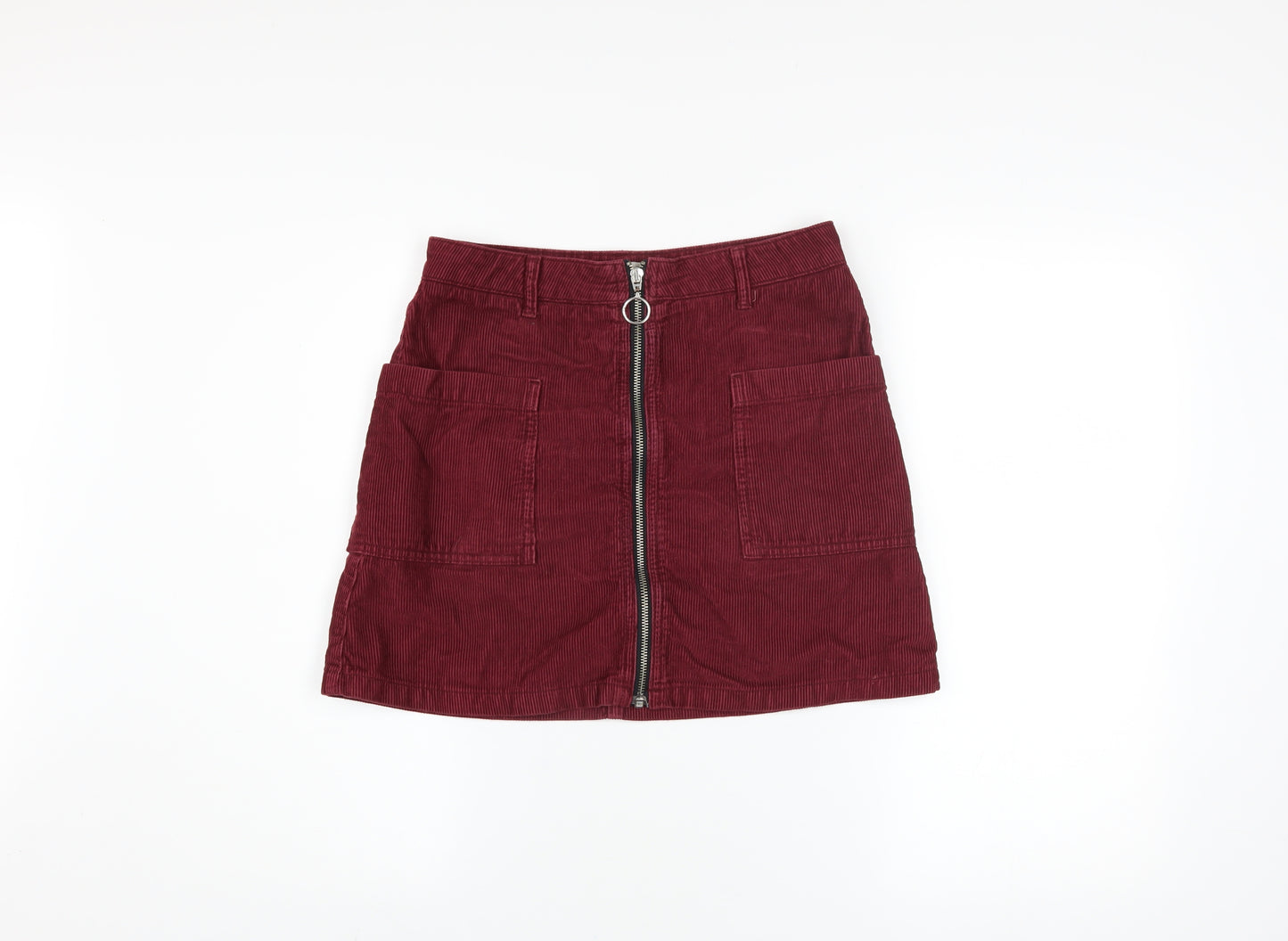 Topshop Women Red Corduroy A-Line Mini Skirt Size 10