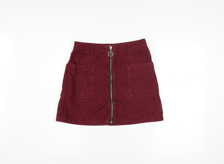 Topshop Women Red Corduroy A-Line Mini Skirt Size 10