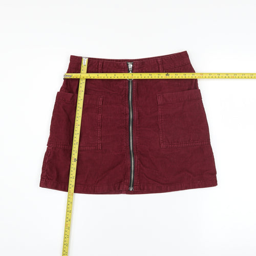 Topshop Women Red Corduroy A-Line Mini Skirt Size 10
